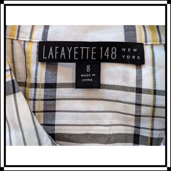 NWT! Lafayette 148 Plaid Blouse with Belt Sz 8 - Picture 5 of 8